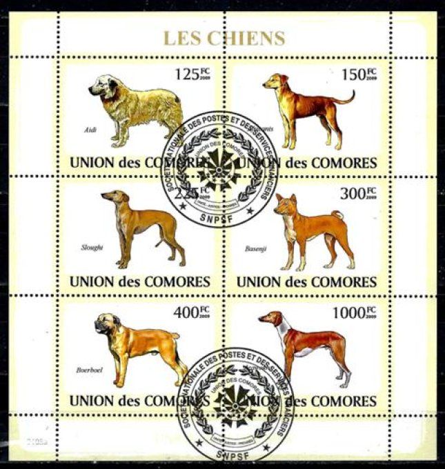 Comores 2009 (chien32) série complète de 6 timbres oblitérés