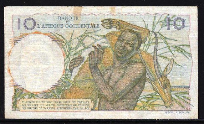 Billet d' Afrique Occidentale 10 francs 21-11-53 (2) pick 37 occasion F/VF
