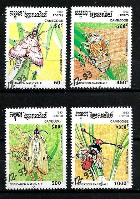 Cambodge 1993 (ins3) série complète de 4 timbres oblitérés