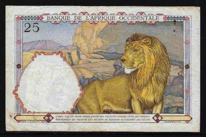 Billet d' Afrique Occidentale 25 francs 15-12-36 (1) pick 22 occasion F/VF