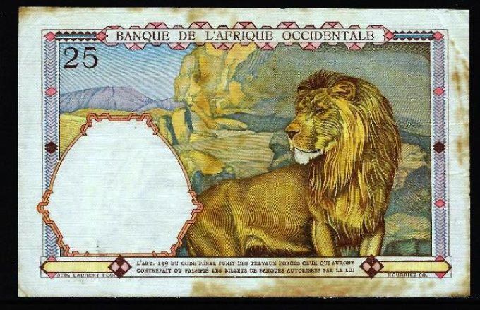 Billet d' Afrique Occidentale 25 francs 24-2-42 (1) pick 27 occasion F/VF