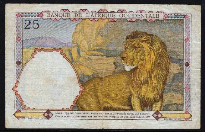 Billet d' Afrique Occidentale 25 francs 22-4-42 (2) pick 27 occasion F/VF