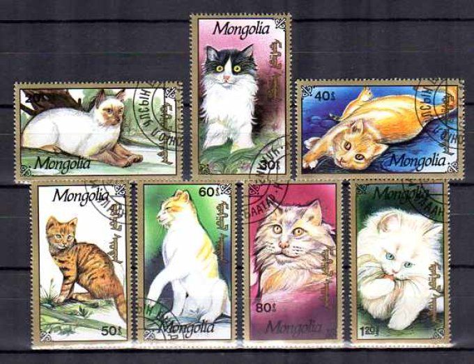 Mongolie 1991 (chat12) série complète de 7 timbres oblitérés