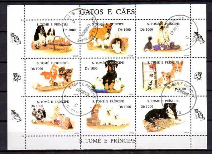 Saint Thomas et Prince 1995 (chat20) série complète de 9 timbres oblitérés