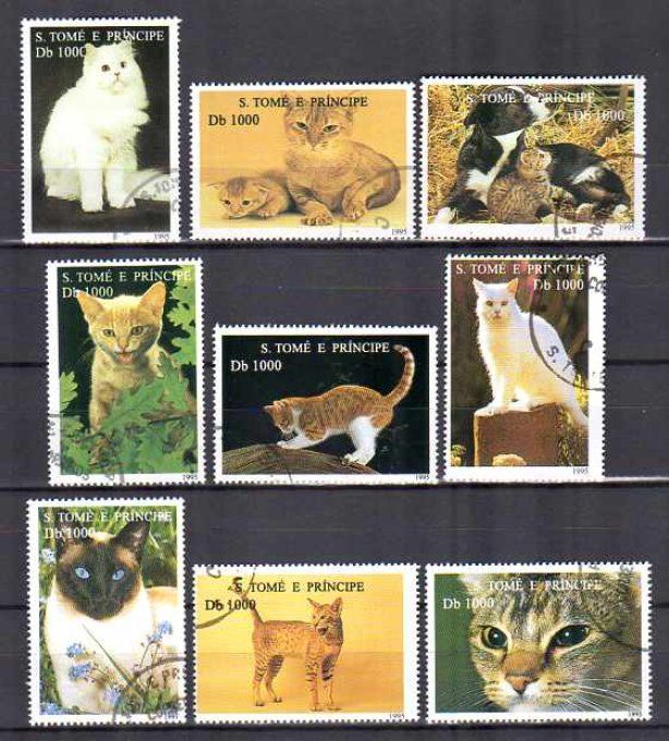 Saint Thomas et Prince 1995 (chat21) série complète de 9 timbres oblitérés