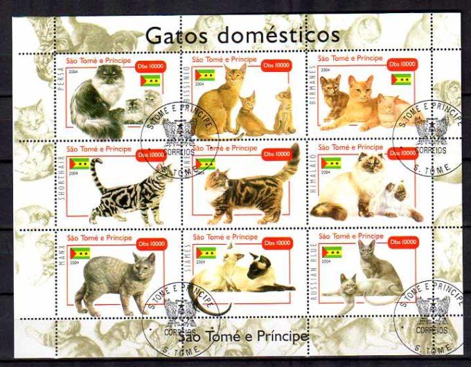 Saint Thomas et Prince 2004 (chat22) série complète de 9 timbres oblitérés