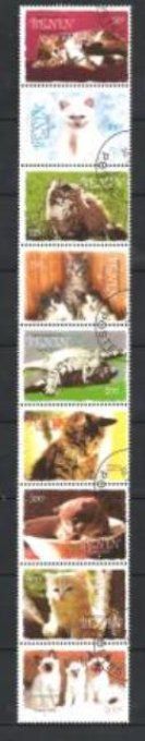 Bénin 2003 (chat27) série complète de 9 timbres oblitérés en bande