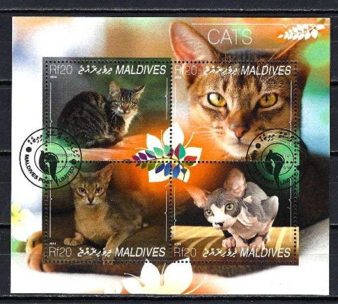 Maldives 2014 (chat36) série complète de 4 timbres oblitérés