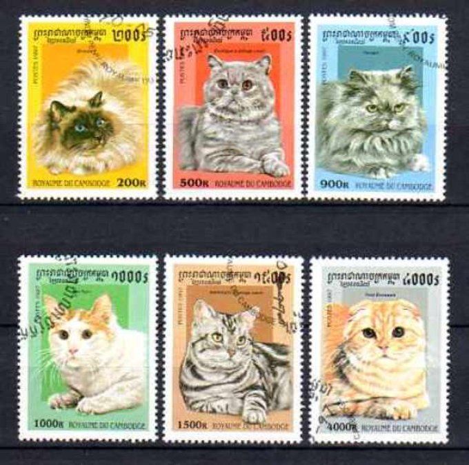 Cambodge 1997 (chat3) série complète de 6 timbres oblitérés
