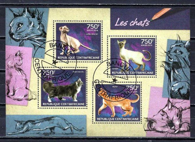 Centrafrique 2014 (chat43) série complète de 4 timbres oblitérés en feuillet