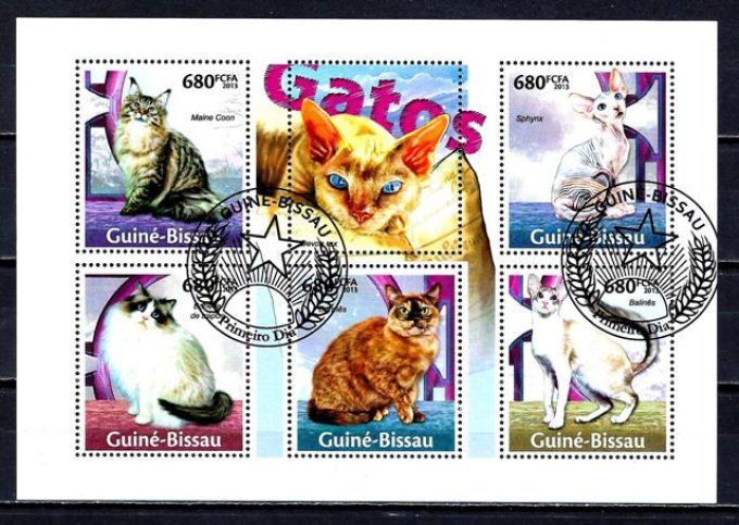 Guinée Bissau 2013 (chat52) série complète de 5 timbres oblitérés