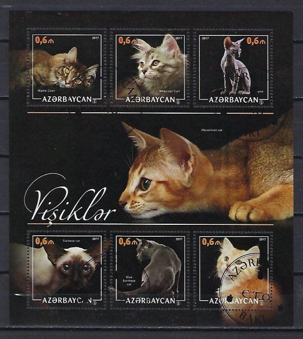 Azerbaidjan 2017 (chat68) série complète de 6 timbres oblitérés en feuillet