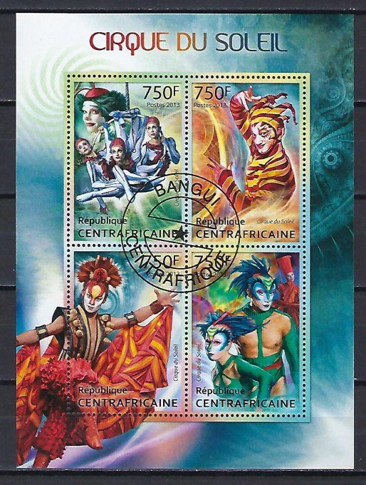 Centrafrique 2013 (CIRQ10) Cirque série complète de 4 timbres oblitérés en feuillet