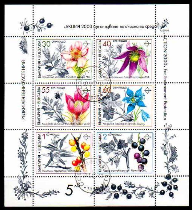 Bulgarie 1991 (FL112) série complète de 6 timbres oblitérés en feuillet