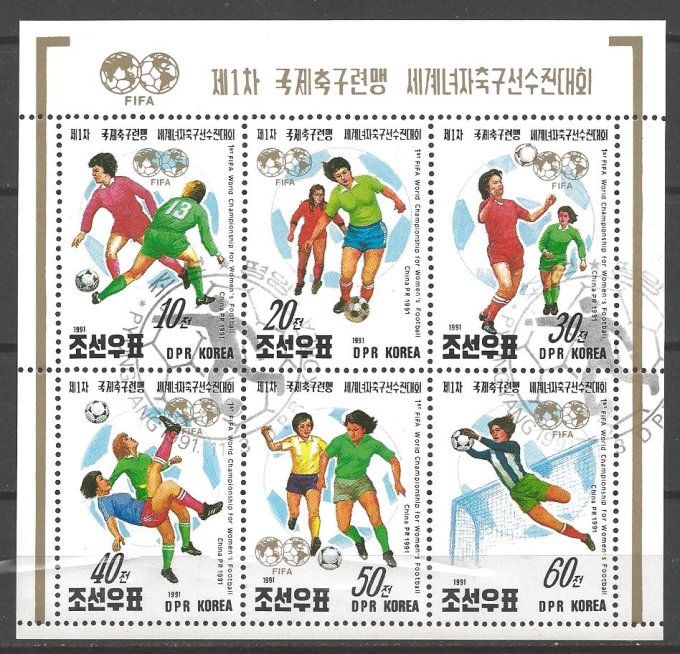 Corée du Nord 1991 (Foot14) série complète de 6 timbres oblitérés en feuillet