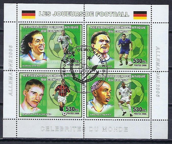 Congo Belge 2006 (Foot87) série complète de 4 timbres oblitérés en feuillet