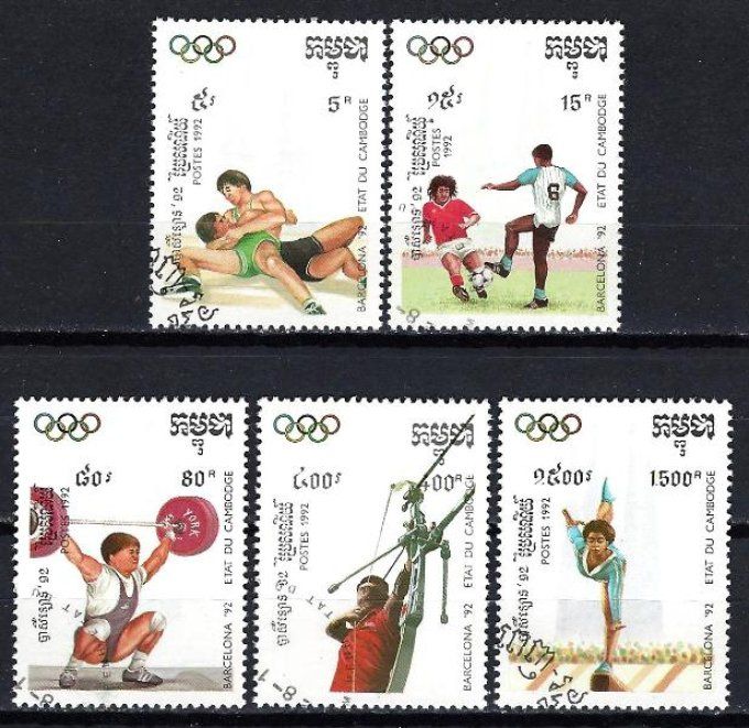 Cambodge 1992 (JOete52) série complète de 5 timbres oblitérés